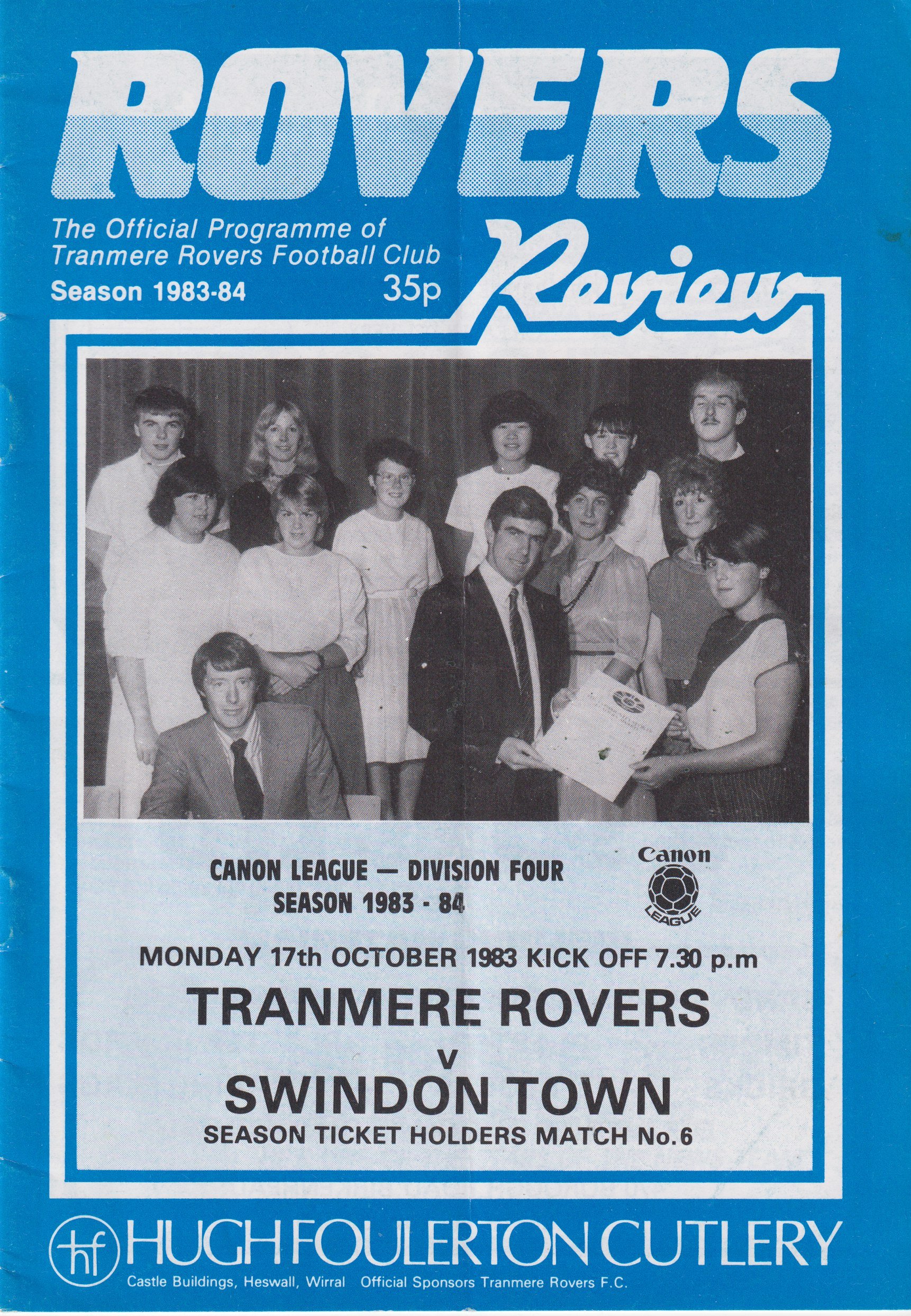 Tranmere Rovers v Swindon Town match programme